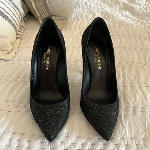 YSL Saint Laurent Paris Black Sparkle Pumps High